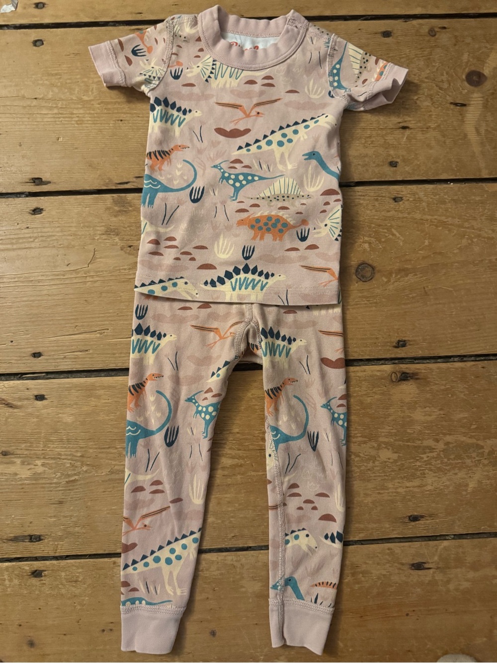 Piccolina Pale Pink Dinosaur Print Two-Piece Pajama Set